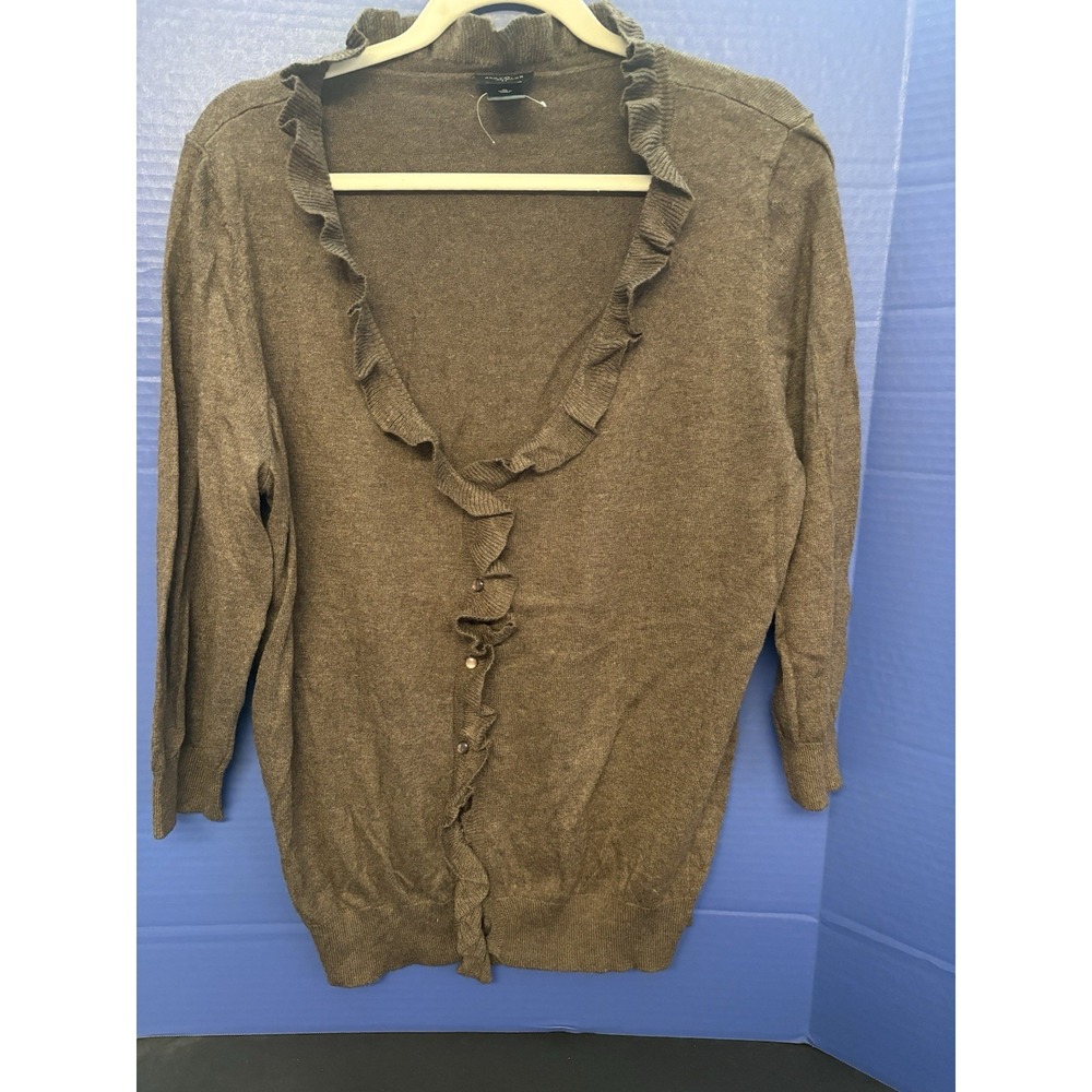 ANN TAYLOR XL Brown Ruffle Cardigan Sweater | Cottagecore Feminine Chic Layering